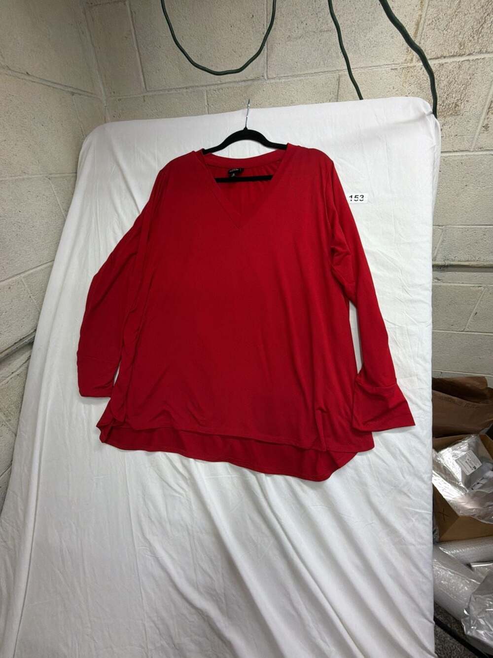 Bobeau Plus Size Long Sleeve V-Neck High-Low Hem Tunic Top, Red, Size 3X